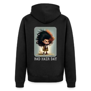 Lustiges Bad Hair Day Design - Unisex Premium Bio Zip Hoodie - Schwarz - Hinten - Nico (187cm)