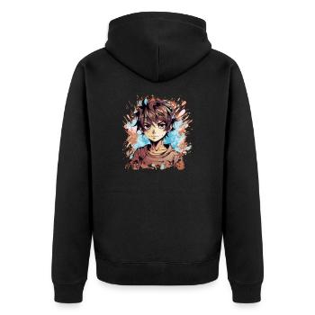 Anime Boy - Unisex Premium Bio Zip Hoodie - Schwarz - Hinten - Nico (187cm)
