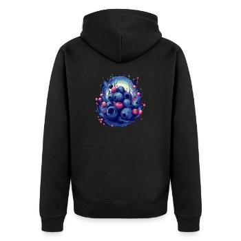 Blaubeere - Unisex Premium Bio Zip Hoodie - Schwarz - Hinten - Nico (187cm)