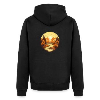 Herbstliche Landschaft - Unisex Premium Bio Zip Hoodie - Schwarz - Hinten - Nico (187cm)