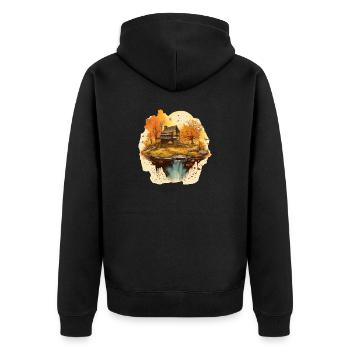 Herbstliche Landschaft - Unisex Premium Bio Zip Hoodie - Schwarz - Hinten - Nico (187cm)