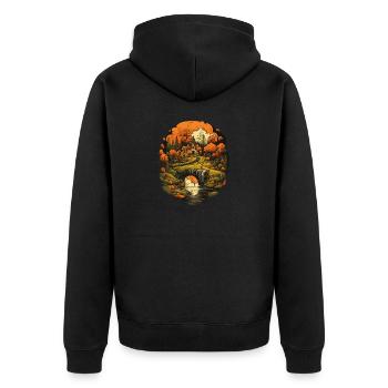 Herbstliche Landschaft - Unisex Premium Bio Zip Hoodie - Schwarz - Hinten - Nico (187cm)