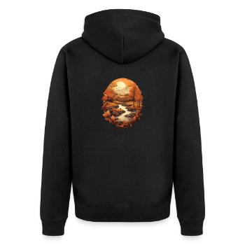 Herbstliche Landschaft - Unisex Premium Bio Zip Hoodie - Schwarz - Hinten - Nico (187cm)