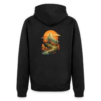 Herbstliche Landschaft - Unisex Premium Bio Zip Hoodie - Schwarz - Hinten - Nico (187cm)