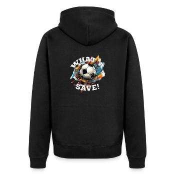 Fußball ball - What a Save! - Unisex Premium Bio Zip Hoodie - Schwarz - Hinten - Nico (187cm)