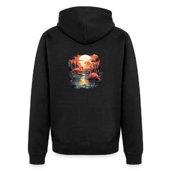 Flamingo - Unisex Premium Bio Zip Hoodie - Schwarz - Hinten - Nico (187cm)