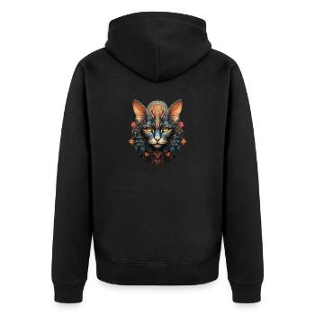 Katze - Unisex Premium Bio Zip Hoodie - Schwarz - Hinten - Nico (187cm)