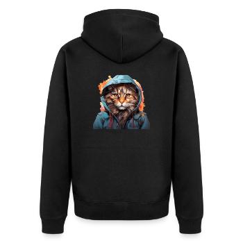 Katze - Unisex Premium Bio Zip Hoodie - Schwarz - Hinten - Nico (187cm)