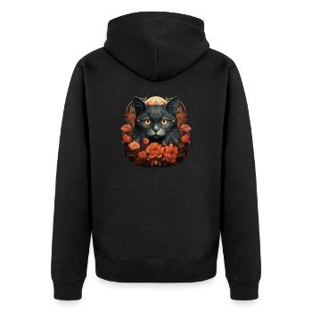 Katze - Unisex Premium Bio Zip Hoodie - Schwarz - Hinten - Nico (187cm)