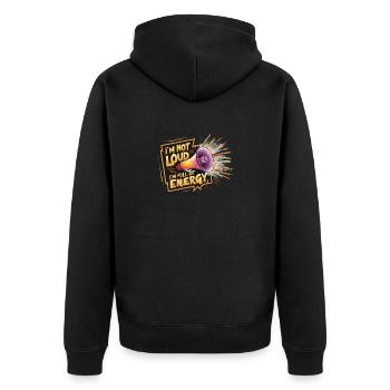 Ich bin nicht laut, ich bin voller Energie. - Unisex Premium Bio Zip Hoodie - Schwarz - Hinten - Nico (187cm)
