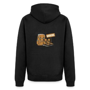 Lass uns abenteuerlich sein. - Unisex Premium Bio Zip Hoodie - Schwarz - Hinten - Nico (187cm)