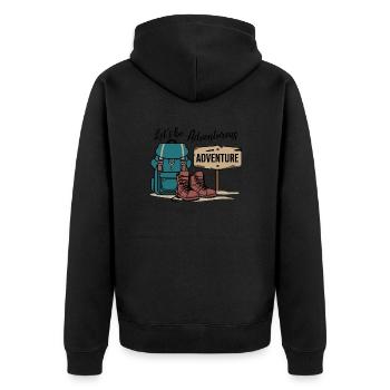 Lass uns abenteuerlich sein. - Unisex Premium Bio Zip Hoodie - Schwarz - Hinten - Nico (187cm)