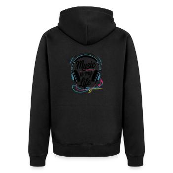 Musik ist mein Leben - Unisex Premium Bio Zip Hoodie - Schwarz - Hinten - Nico (187cm)