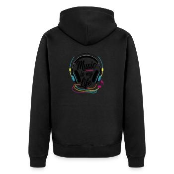 Musik ist mein Leben - Unisex Premium Bio Zip Hoodie - Schwarz - Hinten - Nico (187cm)