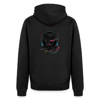 Musik ist mein Leben - Unisex Premium Bio Zip Hoodie - Schwarz - Hinten - Nico (187cm)