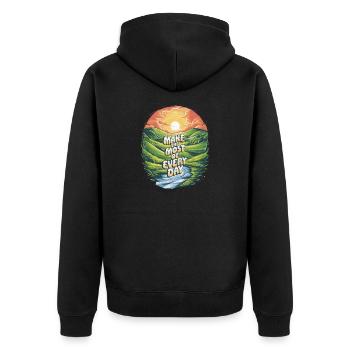 Make the most of every day - Unisex Premium Organic Zip Hoodie - black - Back - Nico (187cm)