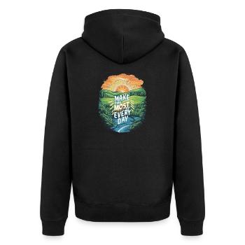Make the most of every day - Unisex Premium Organic Zip Hoodie - black - Back - Nico (187cm)