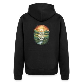 Make the most of every day - Unisex Premium Organic Zip Hoodie - black - Back - Nico (187cm)
