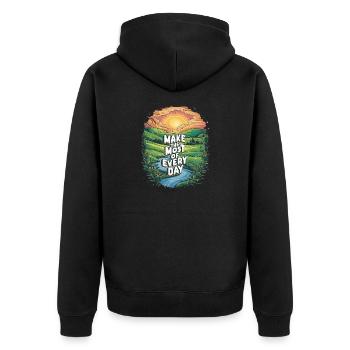 Make the most of every day - Unisex Premium Organic Zip Hoodie - black - Back - Nico (187cm)