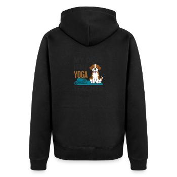 Mein Hund ist mein Yoga-Lehrer - Unisex Premium Bio Zip Hoodie - Schwarz - Hinten - Nico (187cm)