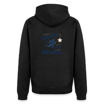 Verfolge deine Träume - Unisex Premium Bio Zip Hoodie - Schwarz - Hinten - Nico (187cm)