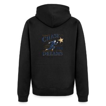 Verfolge deine Träume - Unisex Premium Bio Zip Hoodie - Schwarz - Hinten - Nico (187cm)
