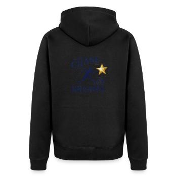 Verfolge deine Träume - Unisex Premium Bio Zip Hoodie - Schwarz - Hinten - Nico (187cm)