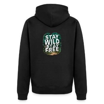 Bleib wild, bleib frei - Unisex Premium Bio Zip Hoodie - Schwarz - Hinten - Nico (187cm)