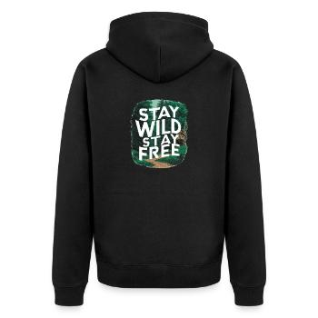 Bleib wild, bleib frei - Unisex Premium Bio Zip Hoodie - Schwarz - Hinten - Nico (187cm)