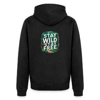 Bleib wild, bleib frei - Unisex Premium Bio Zip Hoodie - Schwarz - Hinten - Nico (187cm)