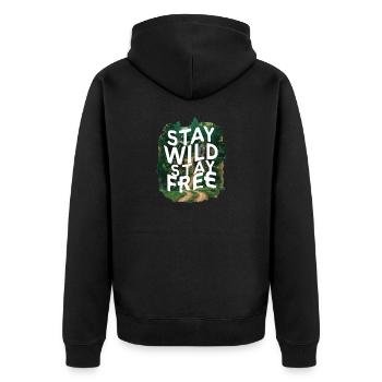 Bleib wild, bleib frei - Unisex Premium Bio Zip Hoodie - Schwarz - Hinten - Nico (187cm)
