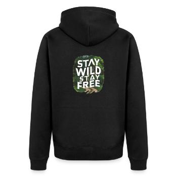 Bleib wild, bleib frei - Unisex Premium Bio Zip Hoodie - Schwarz - Hinten - Nico (187cm)
