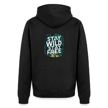 Bleib wild, bleib frei - Unisex Premium Bio Zip Hoodie - Schwarz - Hinten - Nico (187cm)