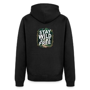 Bleib wild, bleib frei - Unisex Premium Bio Zip Hoodie - Schwarz - Hinten - Nico (187cm)
