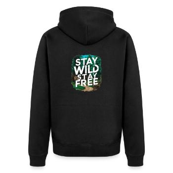 Bleib wild, bleib frei - Unisex Premium Bio Zip Hoodie - Schwarz - Hinten - Nico (187cm)
