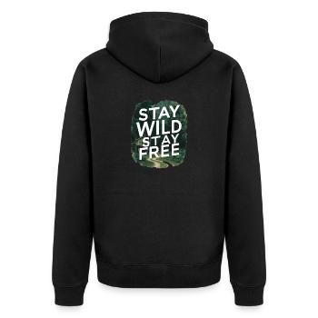 Bleib wild, bleib frei - Unisex Premium Bio Zip Hoodie - Schwarz - Hinten - Nico (187cm)
