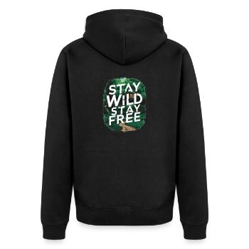 Bleib wild, bleib frei - Unisex Premium Bio Zip Hoodie - Schwarz - Hinten - Nico (187cm)
