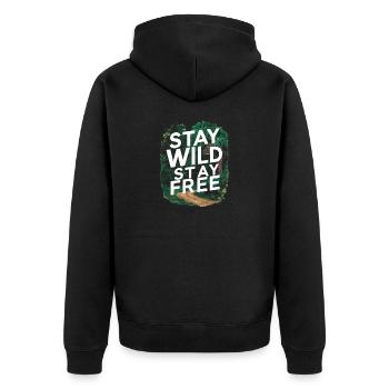 Bleib wild, bleib frei - Unisex Premium Bio Zip Hoodie - Schwarz - Hinten - Nico (187cm)