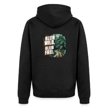 Bleib wild, bleib frei - Unisex Premium Bio Zip Hoodie - Schwarz - Hinten - Nico (187cm)
