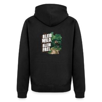 Bleib wild, bleib frei - Unisex Premium Bio Zip Hoodie - Schwarz - Hinten - Nico (187cm)
