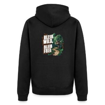 Bleib wild, bleib frei - Unisex Premium Bio Zip Hoodie - Schwarz - Hinten - Nico (187cm)
