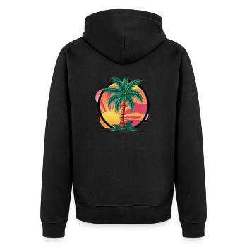 Tropische Palme bei Sonnenuntergang – Urlaubsmotiv - Unisex Premium Bio Zip Hoodie - Schwarz - Hinten - Nico (187cm)