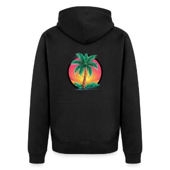 Tropische Palme bei Sonnenuntergang – Urlaubsmotiv - Unisex Premium Bio Zip Hoodie - Schwarz - Hinten - Nico (187cm)