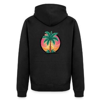 Tropische Palme bei Sonnenuntergang – Urlaubsmotiv - Unisex Premium Bio Zip Hoodie - Schwarz - Hinten - Nico (187cm)
