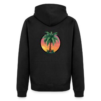 Tropische Palme bei Sonnenuntergang – Urlaubsmotiv - Unisex Premium Bio Zip Hoodie - Schwarz - Hinten - Nico (187cm)