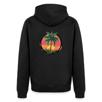 Tropische Palme bei Sonnenuntergang – Urlaubsmotiv - Unisex Premium Bio Zip Hoodie - Schwarz - Hinten - Nico (187cm)