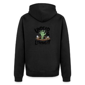 Zombie Hand - Undead & Loving It - Unisex Premium Organic Zip Hoodie - black - Back - Nico (187cm)