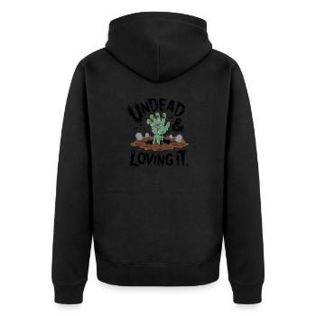 Zombie Hand - Undead & Loving It - Unisex Premium Organic Zip Hoodie - black - Back - Nico (187cm)