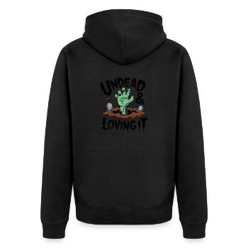 Zombie Hand - Undead & Loving It - Unisex Premium Organic Zip Hoodie - black - Back - Nico (187cm)