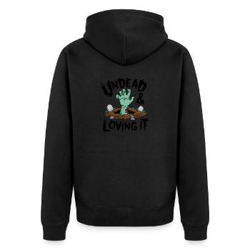 Zombie Hand - Undead & Loving It - Unisex Premium Organic Zip Hoodie - black - Back - Nico (187cm)